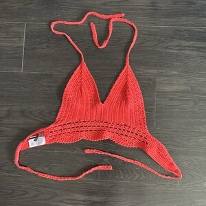 Red Crochet Halter Top